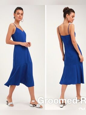 Lulus Lovely Lillies Royal Blue Trumpet Hem Dress Size L